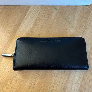 Marc by Marc Jacobs Black Leather Zip Wallet with Gold Hardware